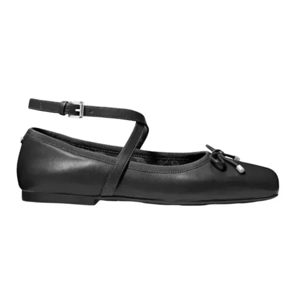 MICHAEL KORS • Black Collette Leather Flex Ballet Flat Shoes Includes Box•Size 8